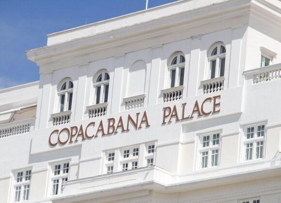 Copacabana Palace Hotel facade in Rio de Janeiro, Brazil -15 November 2021: Copacabana Palace Hotel facade in Copacabana District in Rio de Janeiro.