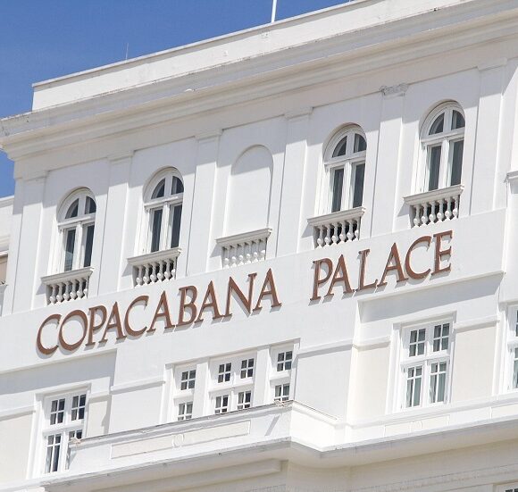 Copacabana Palace Hotel facade in Rio de Janeiro, Brazil -15 November 2021: Copacabana Palace Hotel facade in Copacabana District in Rio de Janeiro.