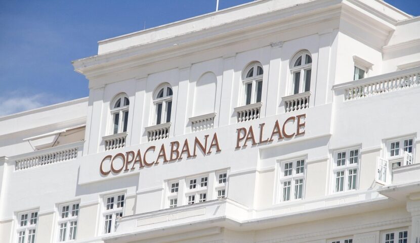 Copacabana Palace Hotel facade in Rio de Janeiro, Brazil -15 November 2021: Copacabana Palace Hotel facade in Copacabana District in Rio de Janeiro.